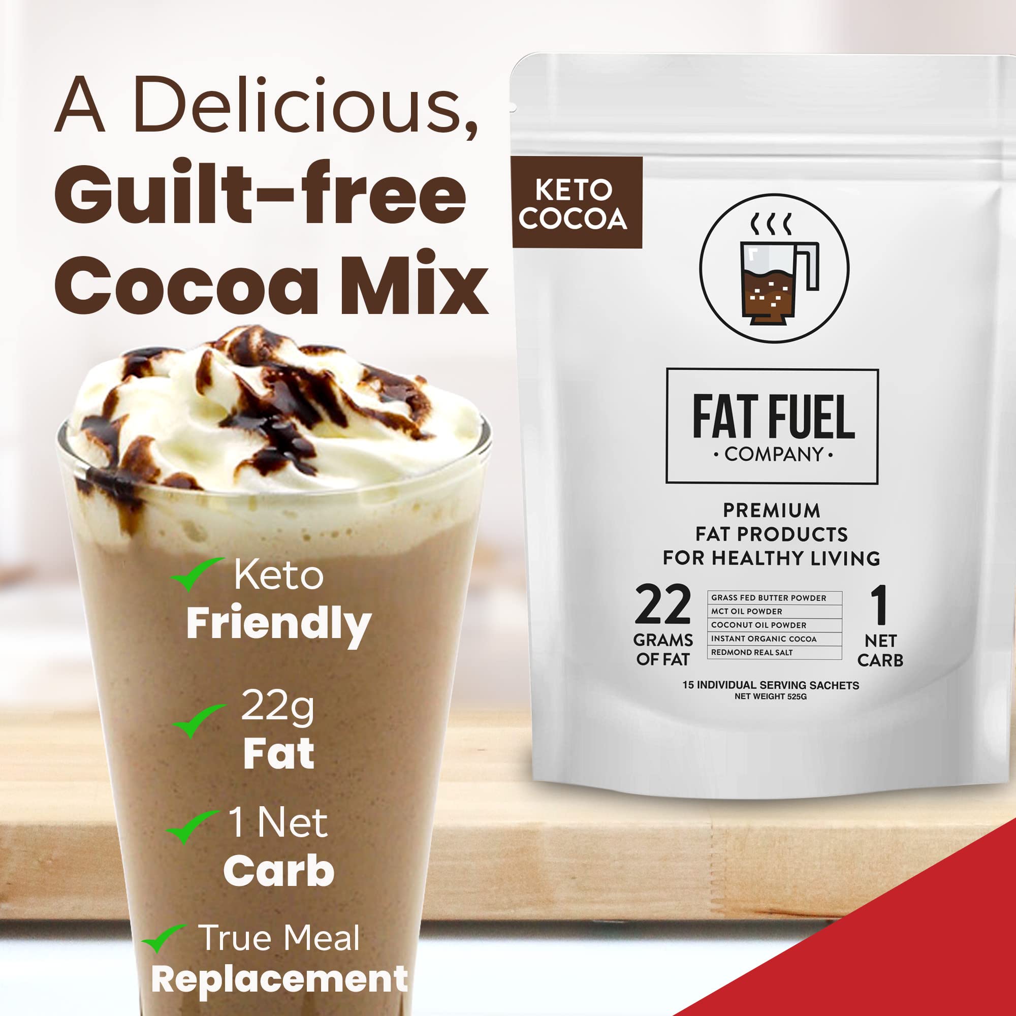 Fat Fuel Keto Cocoa textura cremosa para bebida suave.