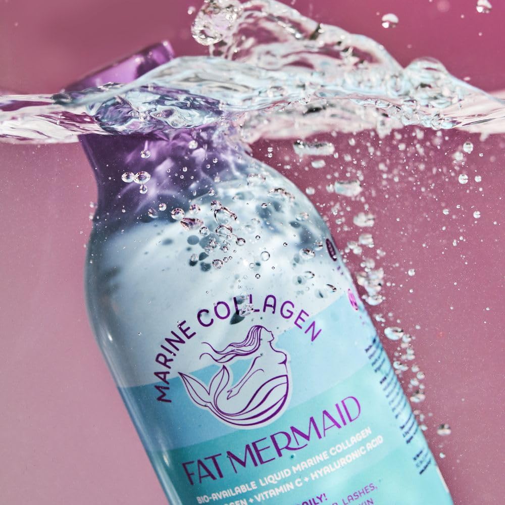 Fat Mermaid Colágeno Marino líquido apto para dietas sin gluten, lactosa, nueces ni soja.