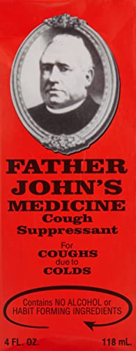 la marca Father John's etiqueta-medicina-para-tos ofrece información clara en el envase.