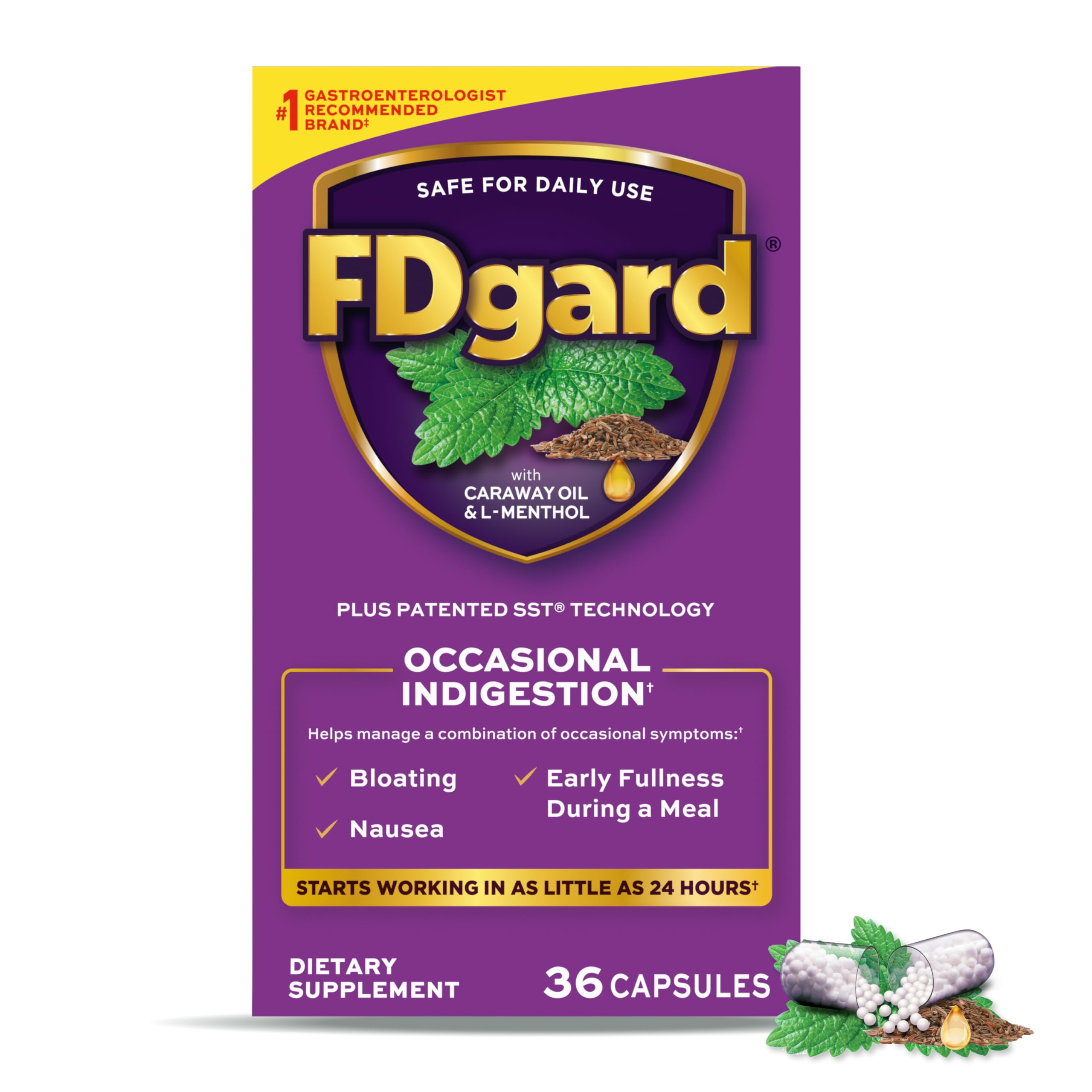 FDgard bote de cápsulas, ayuda a manejar la indigestión ocasional durante la cena.