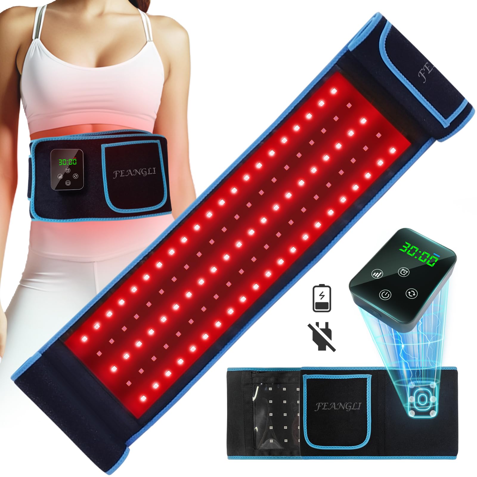 feangli cinturon terapia luz roja 660-850 frente, ajuste ergonómico para espalda