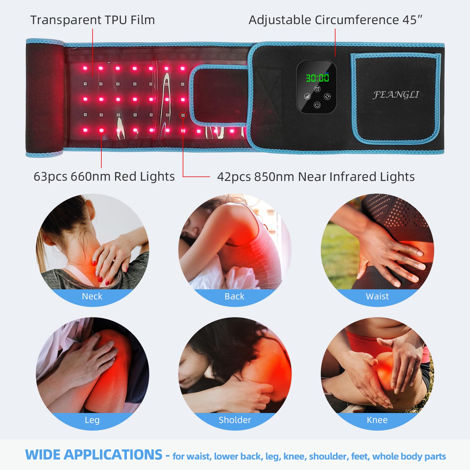 feangli panel led detalle 850nm, uso sencillo durante sesiones en casa