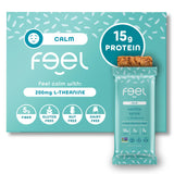 Barras Feel proteina vegana en caja, snack saludable para energía sostenida.