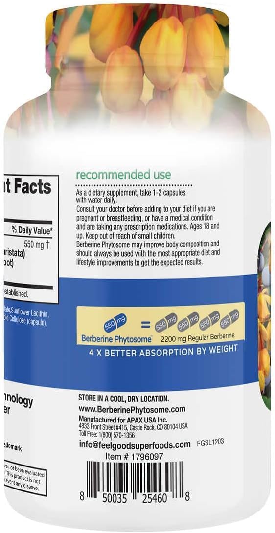 Capsulas de Feel Good Superfoods Berberina Phytosome: dosis de 500 mg para un estilo de vida activo
