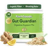Feel Goods Gut Guardian: botella limon-jengibre para apoyo digestivo y sabor refrescante.