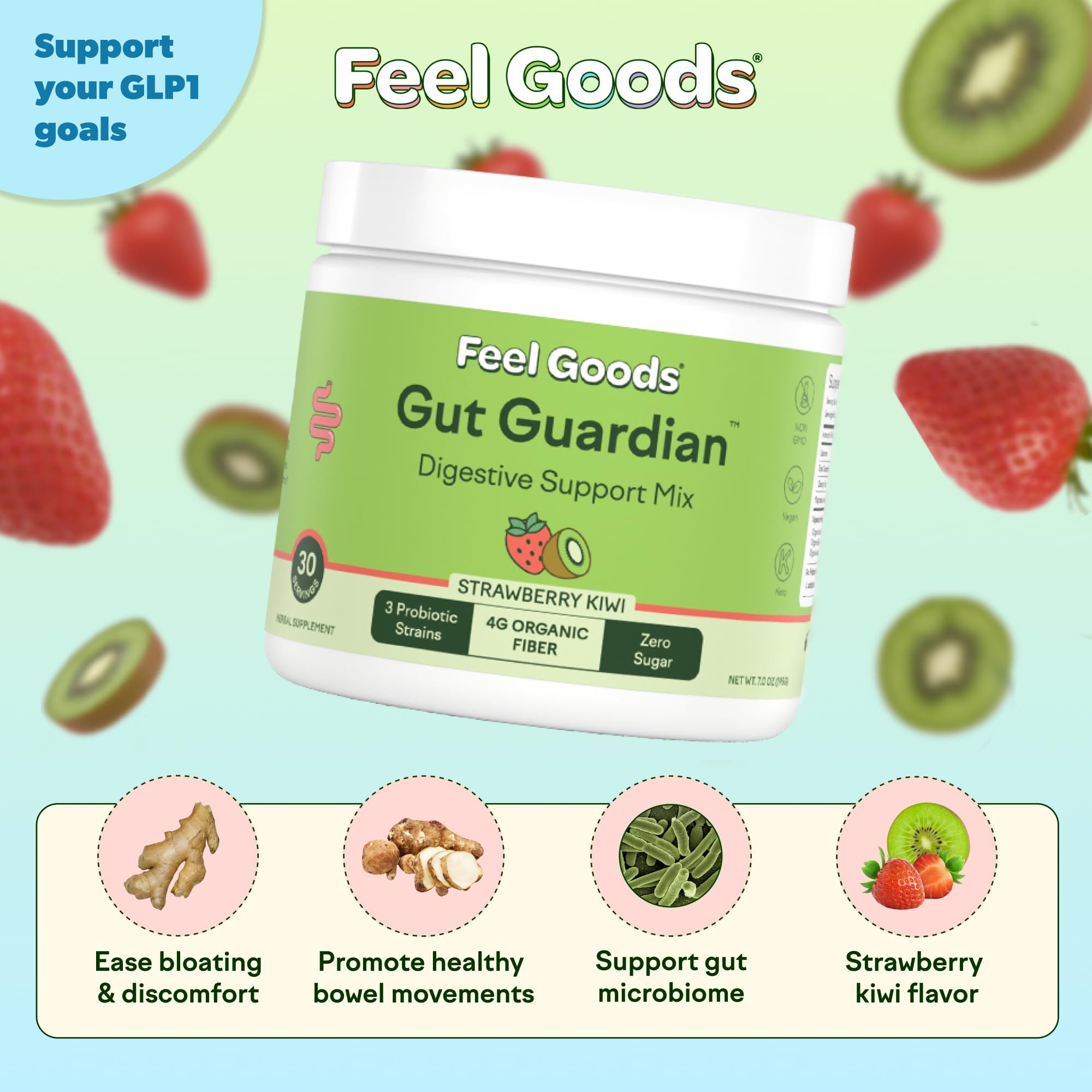 Feel Goods Gut Guardian sobre para mezclar en agua, consumo práctico.
