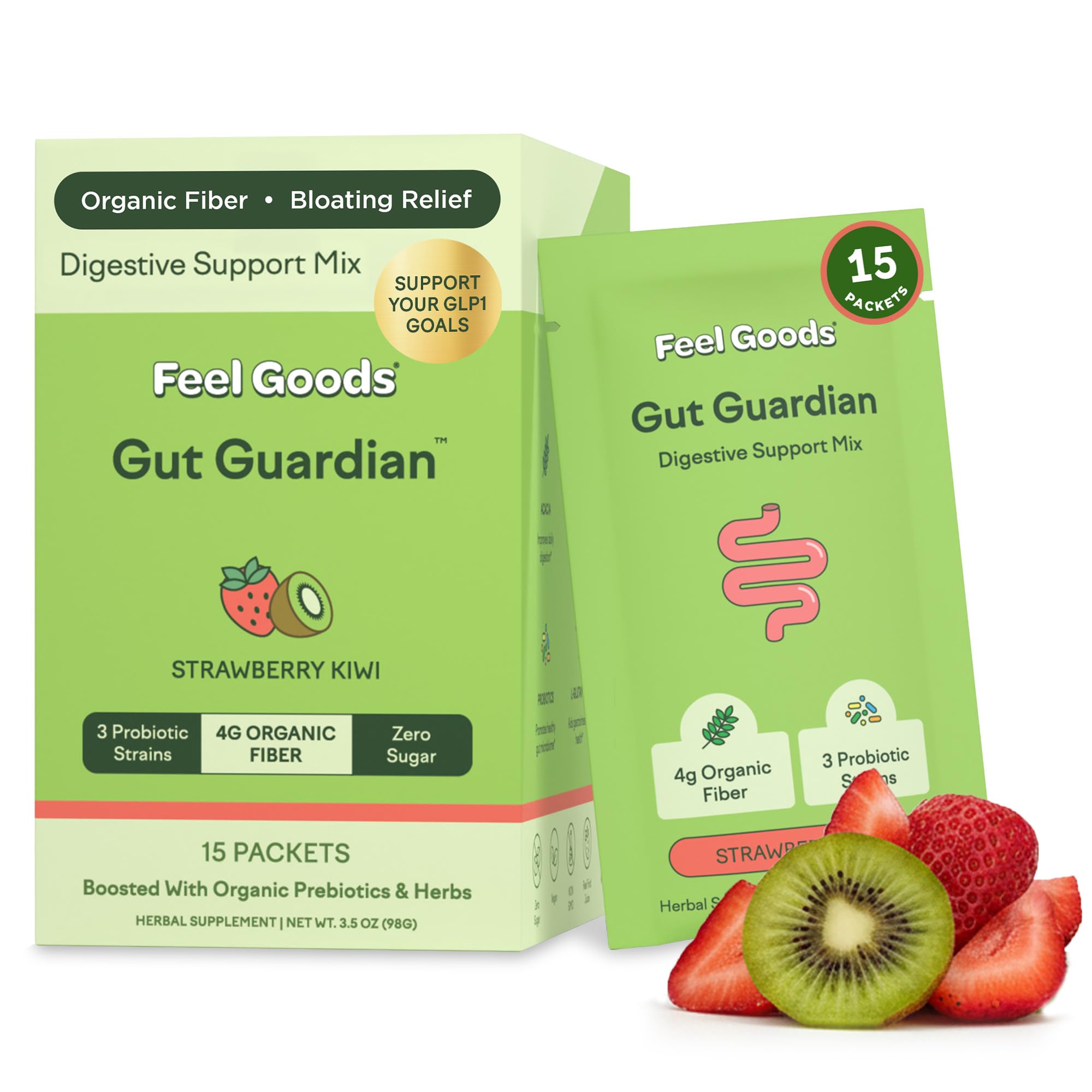 Feel Goods Gut Guardian: stick pack fresa kiwi para apoyo digestivo en cualquier lugar