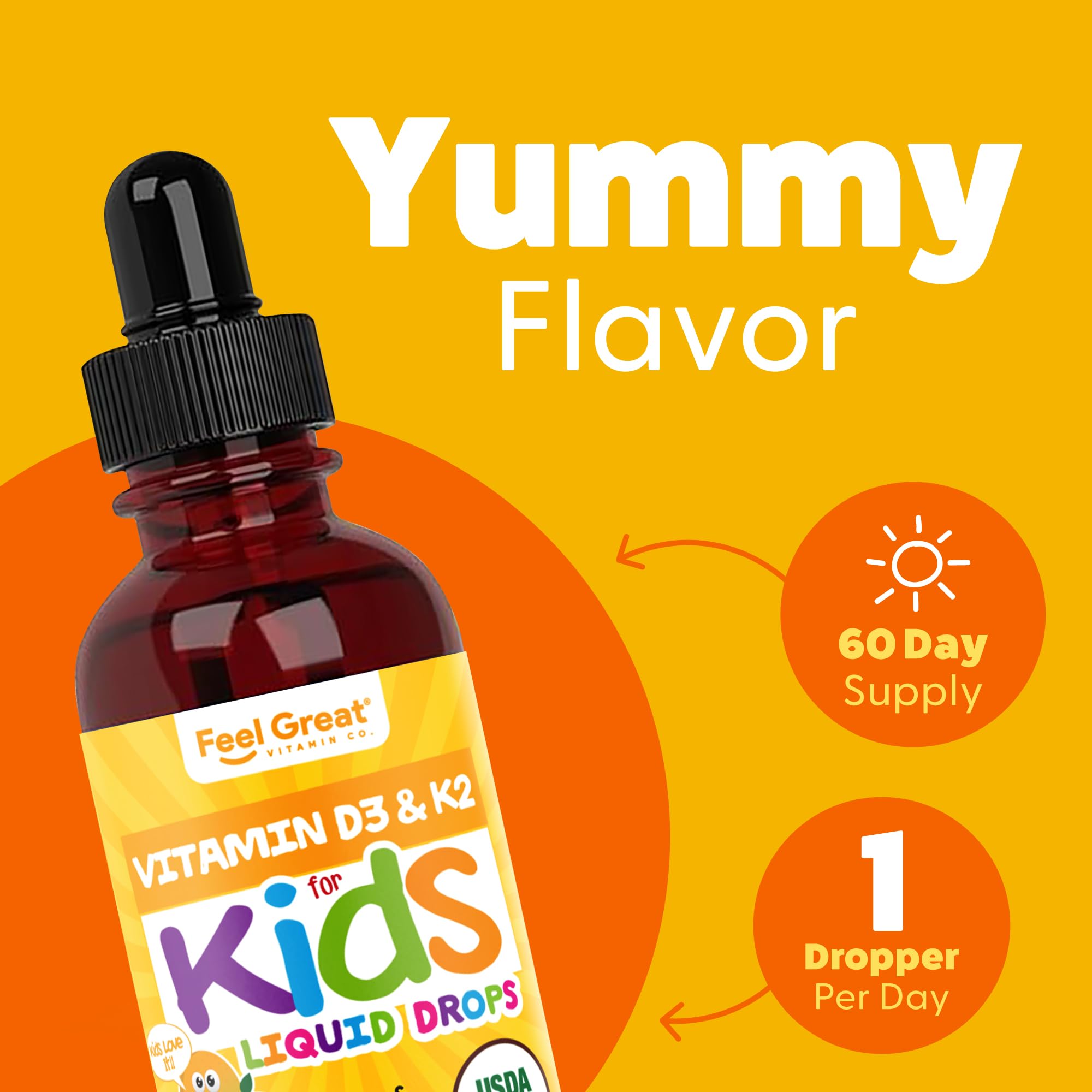 Feel Great Vitamina D3 K2: gotero para dosis infantiles fácil de usar.
