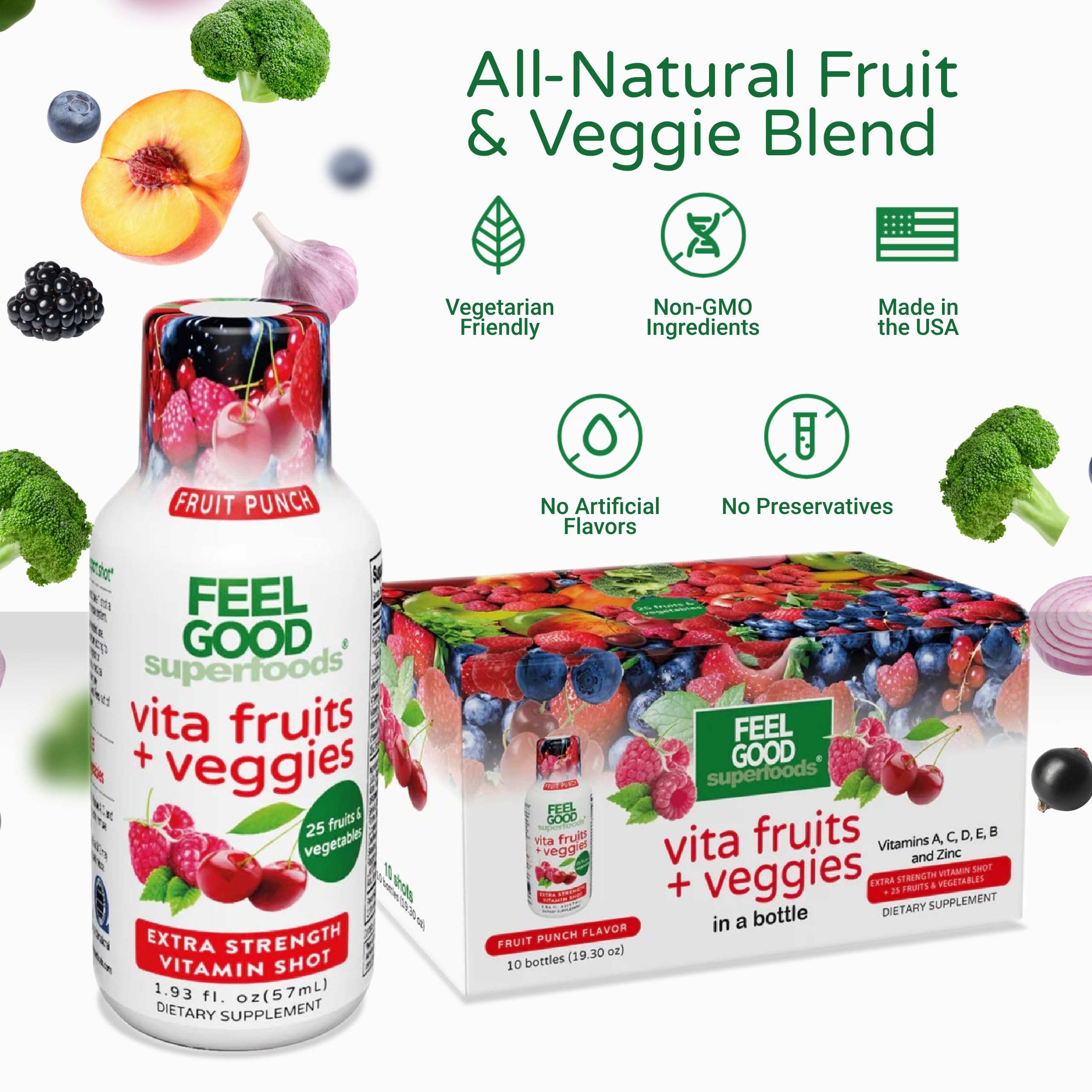 FeelGood Superfoods: paquete de 12 unidades, Fruta Punch, para llevar y consumir en casa.