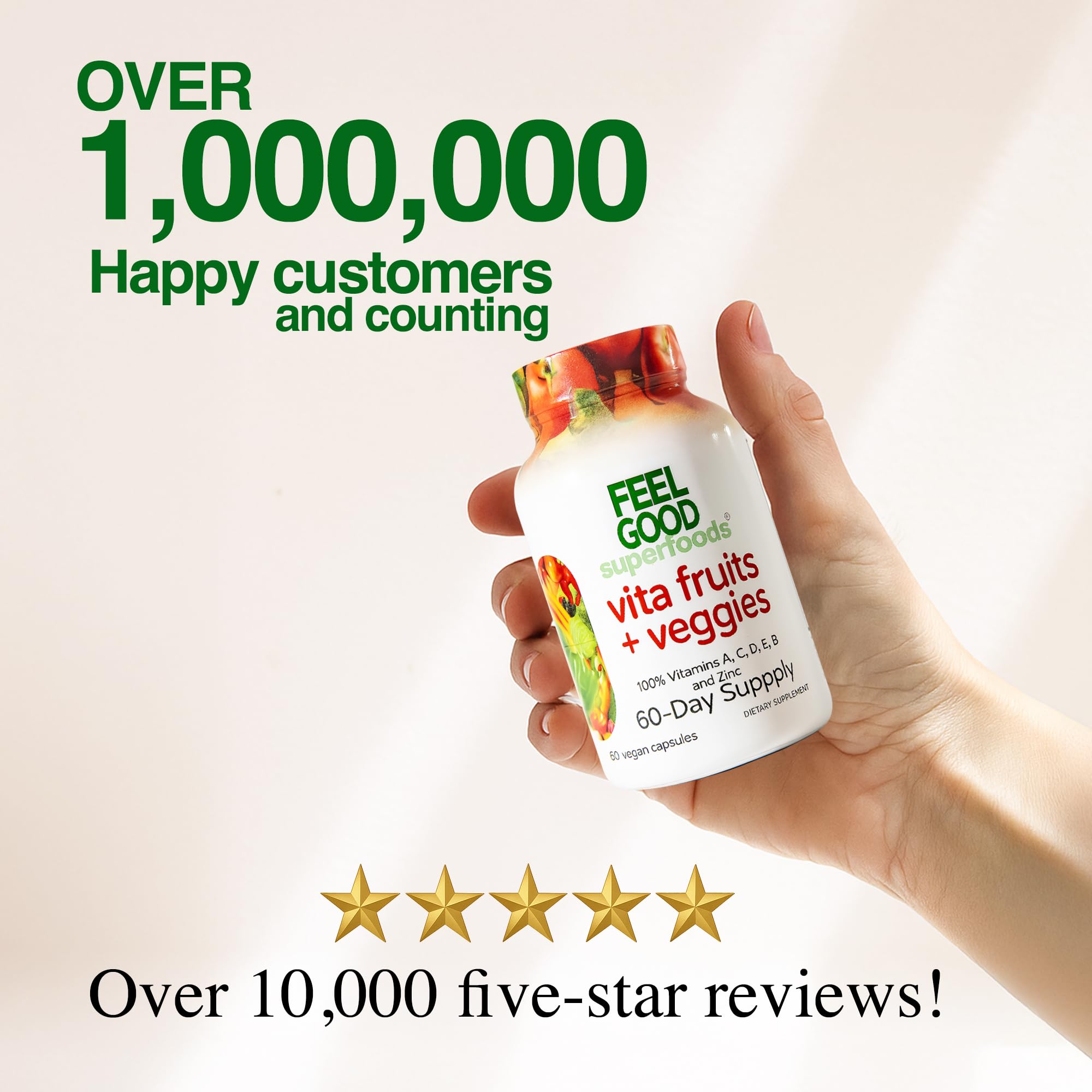Vitamina C 1110% del valor diario en FeelGood para antioxidantes.