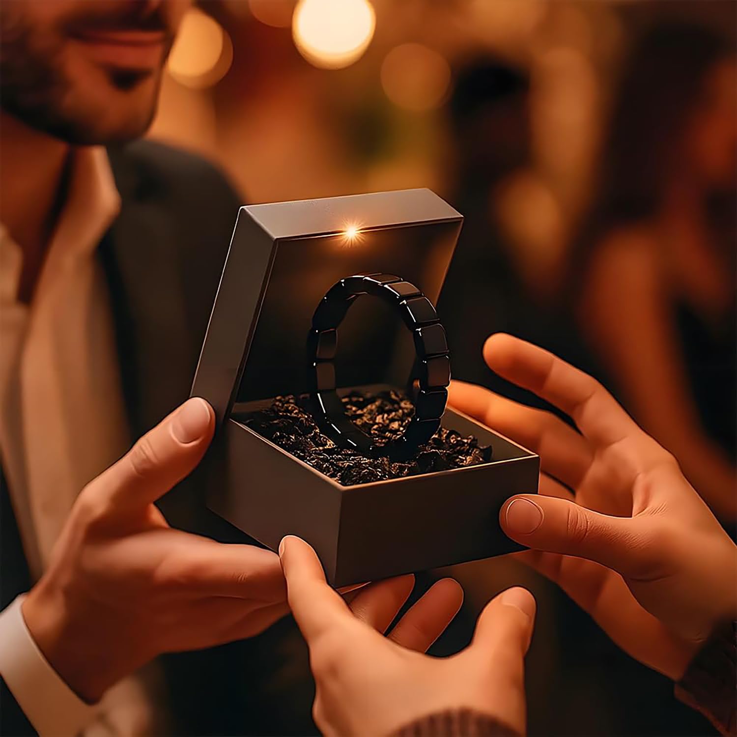 Pulsera Feisuo hematita cierre elástico: poner y quitar con facilidad.