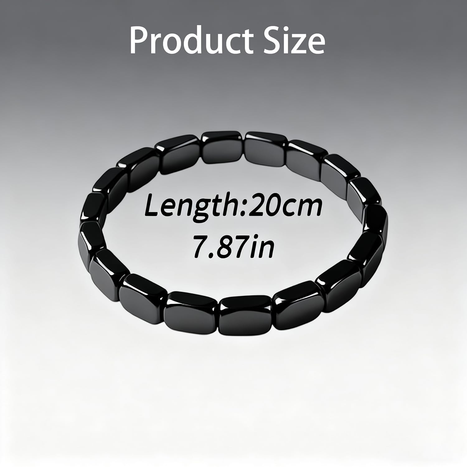 Pulsera Feisuo hematita elástica: ajuste cómodo para la mayoría de muñecas.