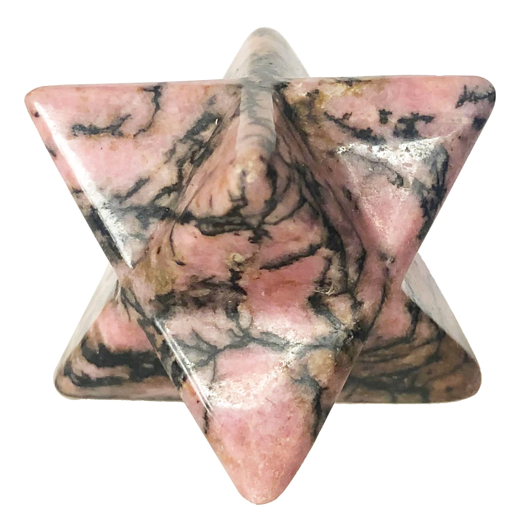Piedra Fekuar Rhodonita Merkaba Estrella 8 Puntas Mini para meditaciones y enfoque.