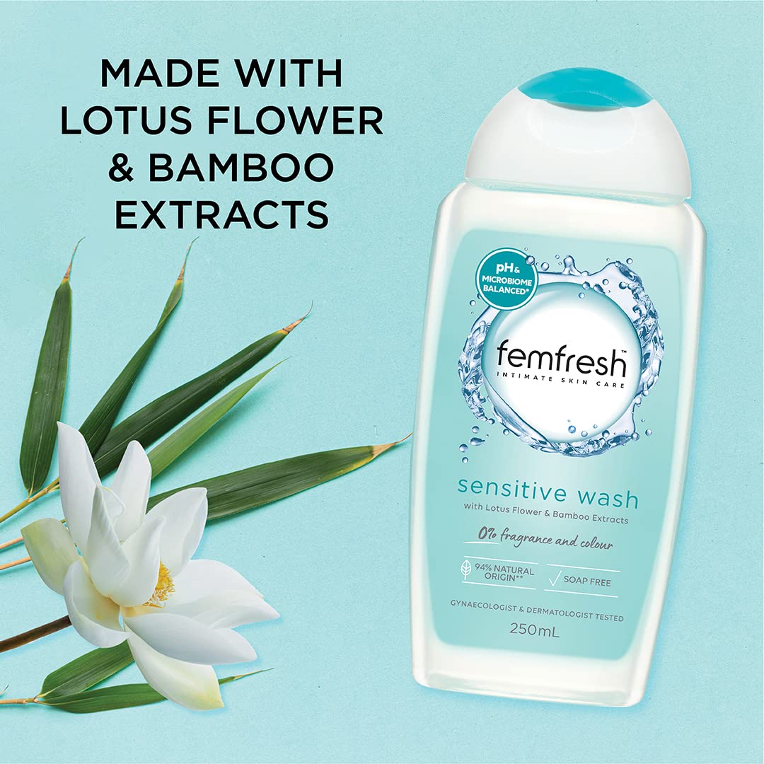 Femfresh lavado íntimo, probado dermatológica y ginecológicamente para uso diario.