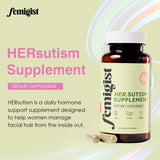 Femigist Hersutism: frasco frente, conveniencia de dosis diarias para cabello y piel.