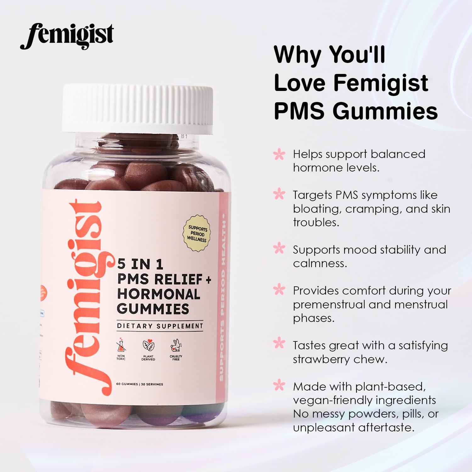 Momento relajante con Femigist PMS Gummies para comodidad diaria.