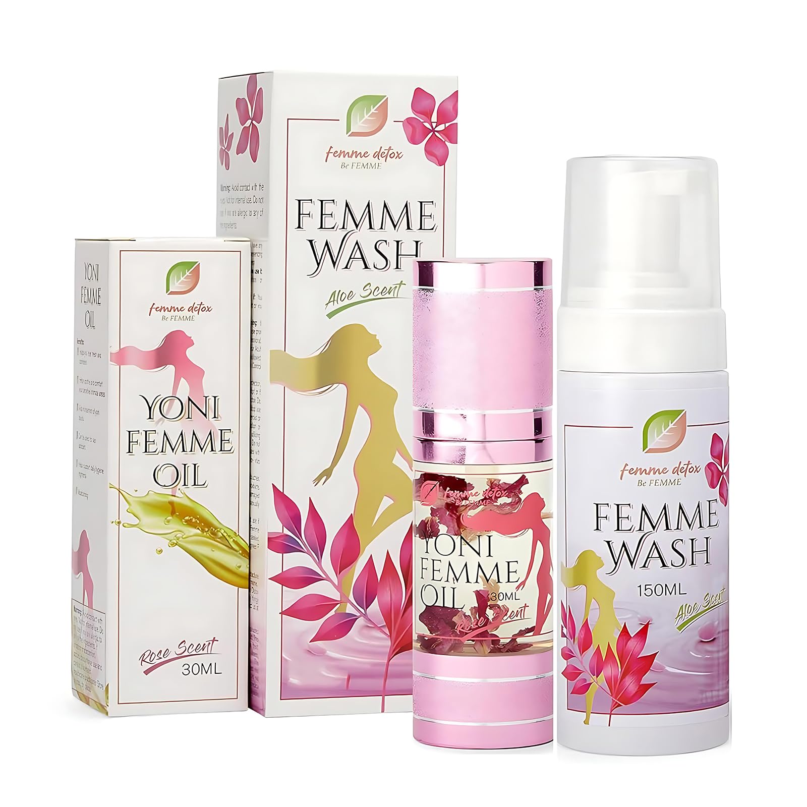 Femme Detox Aceite Yoni en bote para hidratación suave y cuidado íntimo diario.