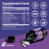 Cápsulas Femmetra Magnesium Glycinato, fáciles de tragar para uso diario.