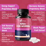 Femmetra NAD+ ingredientes DIM resveratrol, enfoque en defensa celular