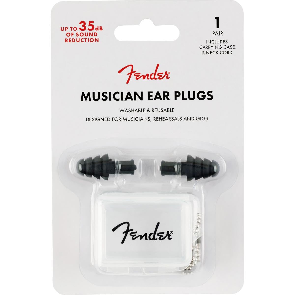 Fender Serie Musico tapones para oidos negro, comodidad para ensayos largos