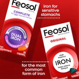 Feosol Original etiqueta trasera con información de la forma de hierro.