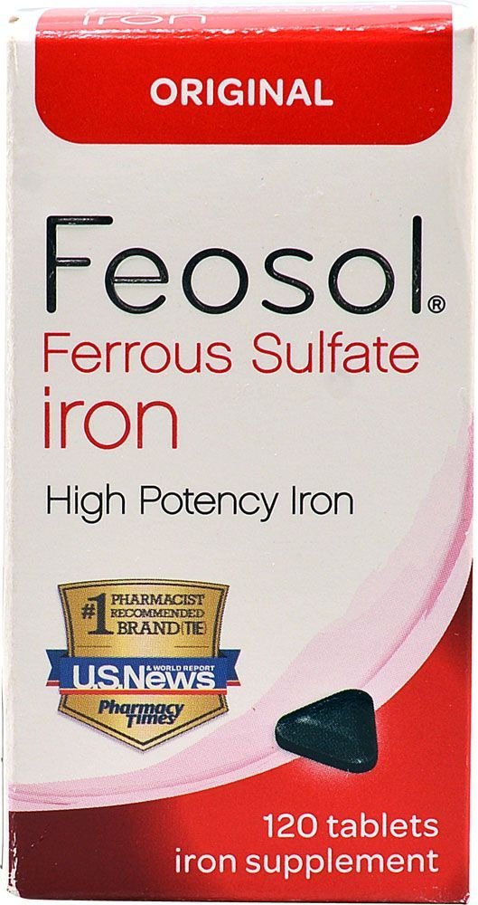 Feosol Tabletas de sulfato ferroso, frasco, apoyo diario de hierro para energía.