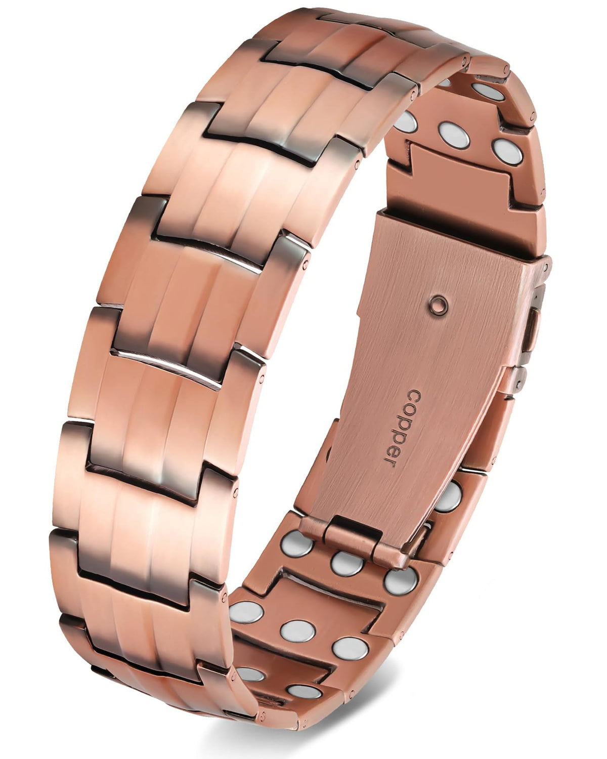 Feraco brazalete de cobre para hombre visto de frente, estilo contemporáneo para uso diario.