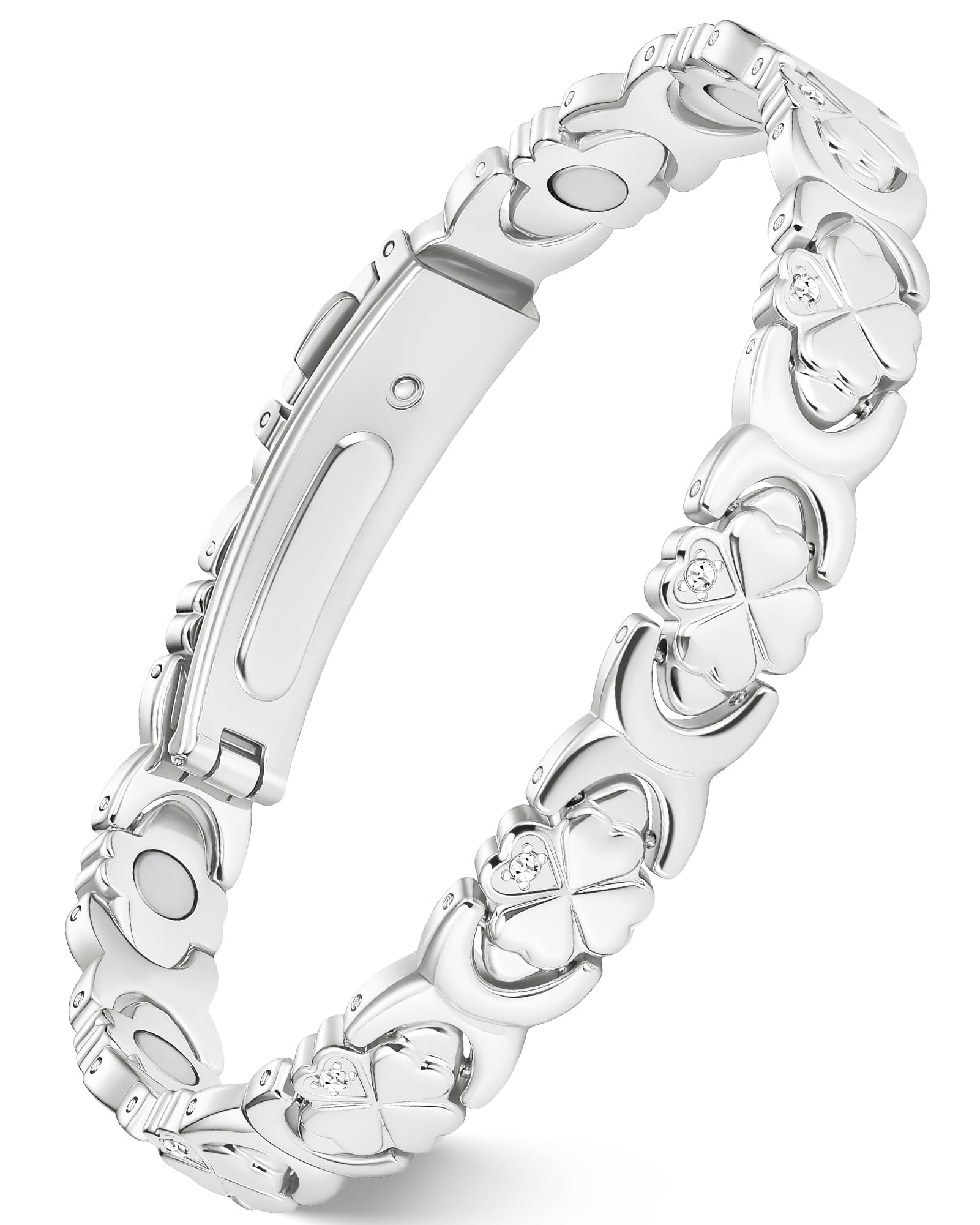 Feraco brazalete de cobre con infinito y trébol, ideal para uso diario.