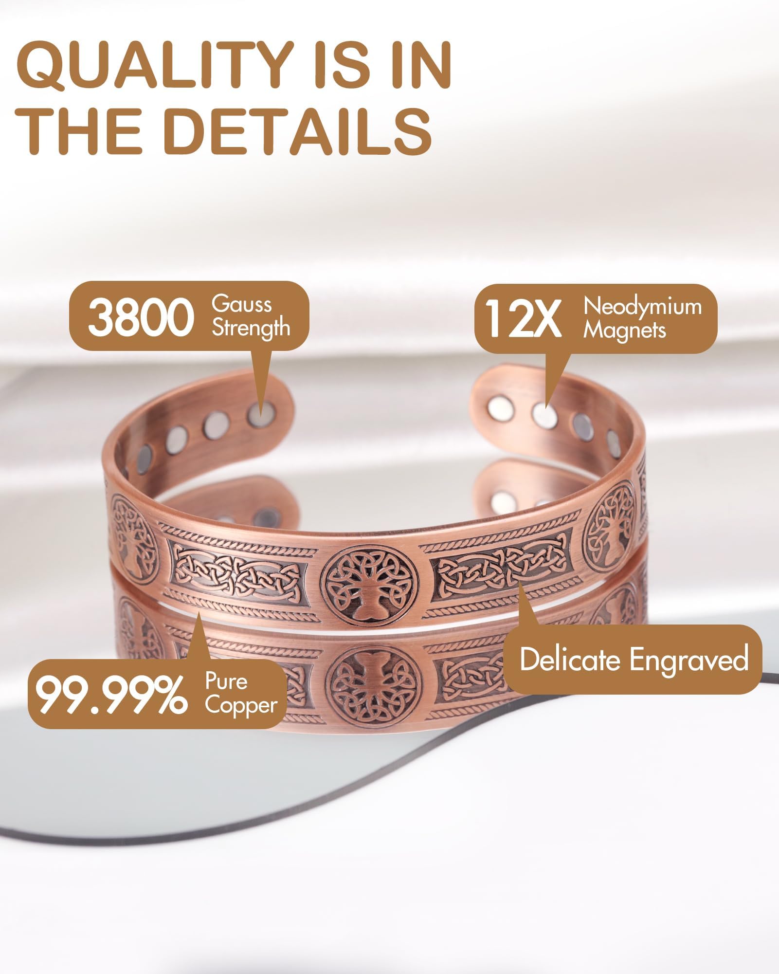 Feraco brazalete cobre recubierto de laca, protección contra oxidación.