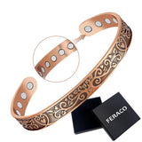 Feraco brazalete de cobre para mujer, diseño original con ramas y corazones.
