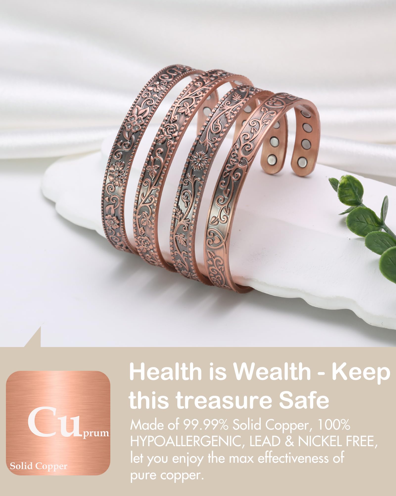 Feraco brazalete de cobre con ocho imanes de neodimio para un estilo diario.