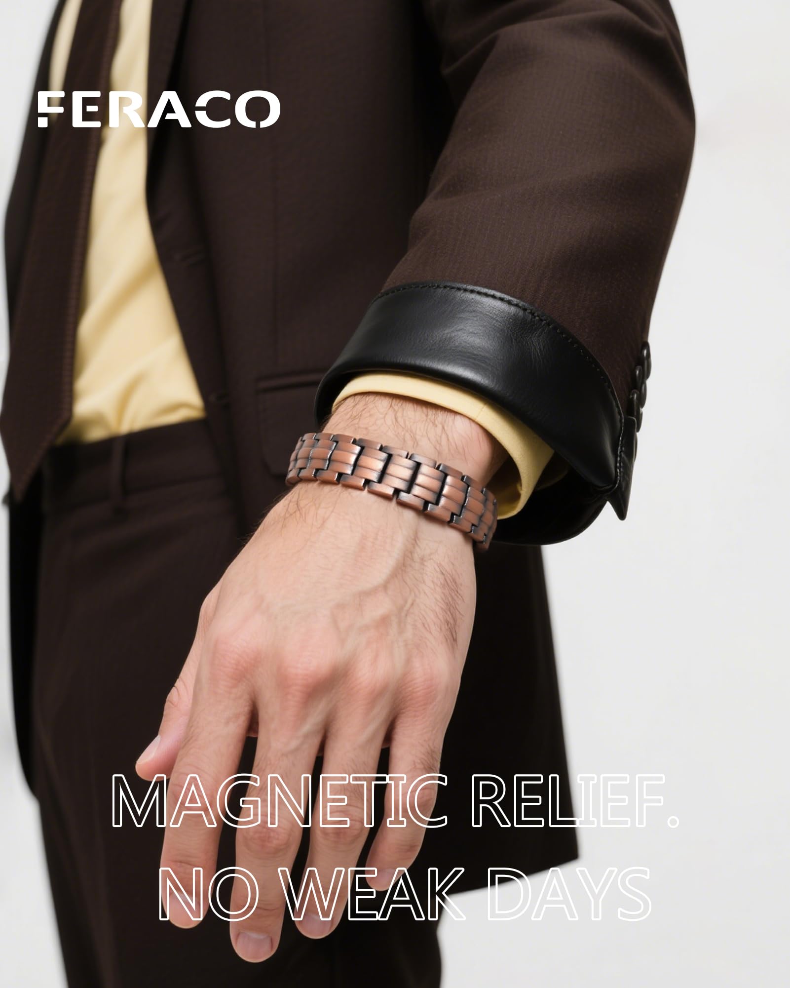 Feraco brazalete de cobre puro, resistente a la oxidación y con brillo natural.