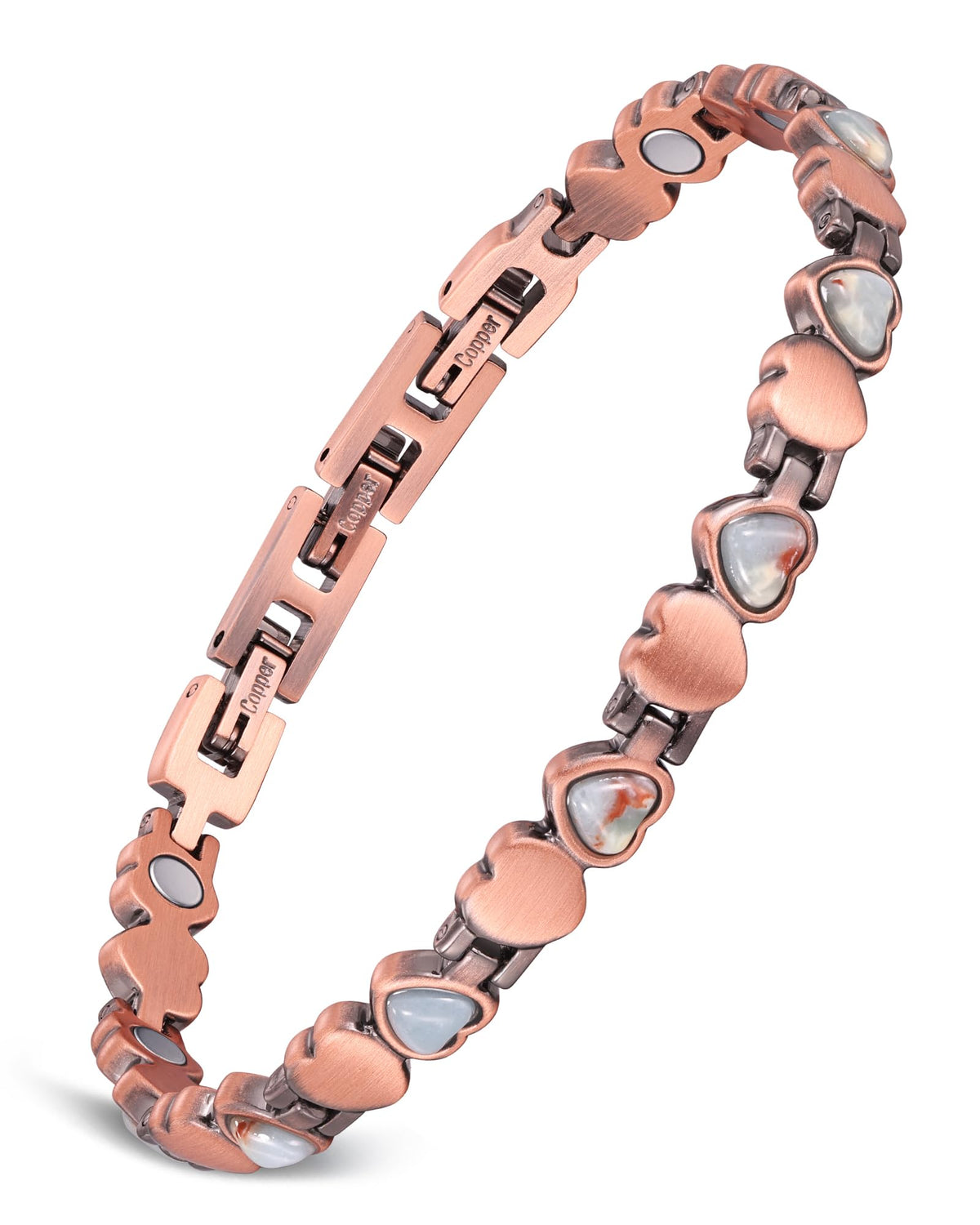 Feraco brazalete magnetico de cobre con turquesa e heliotropo, estilo diario y elegante.