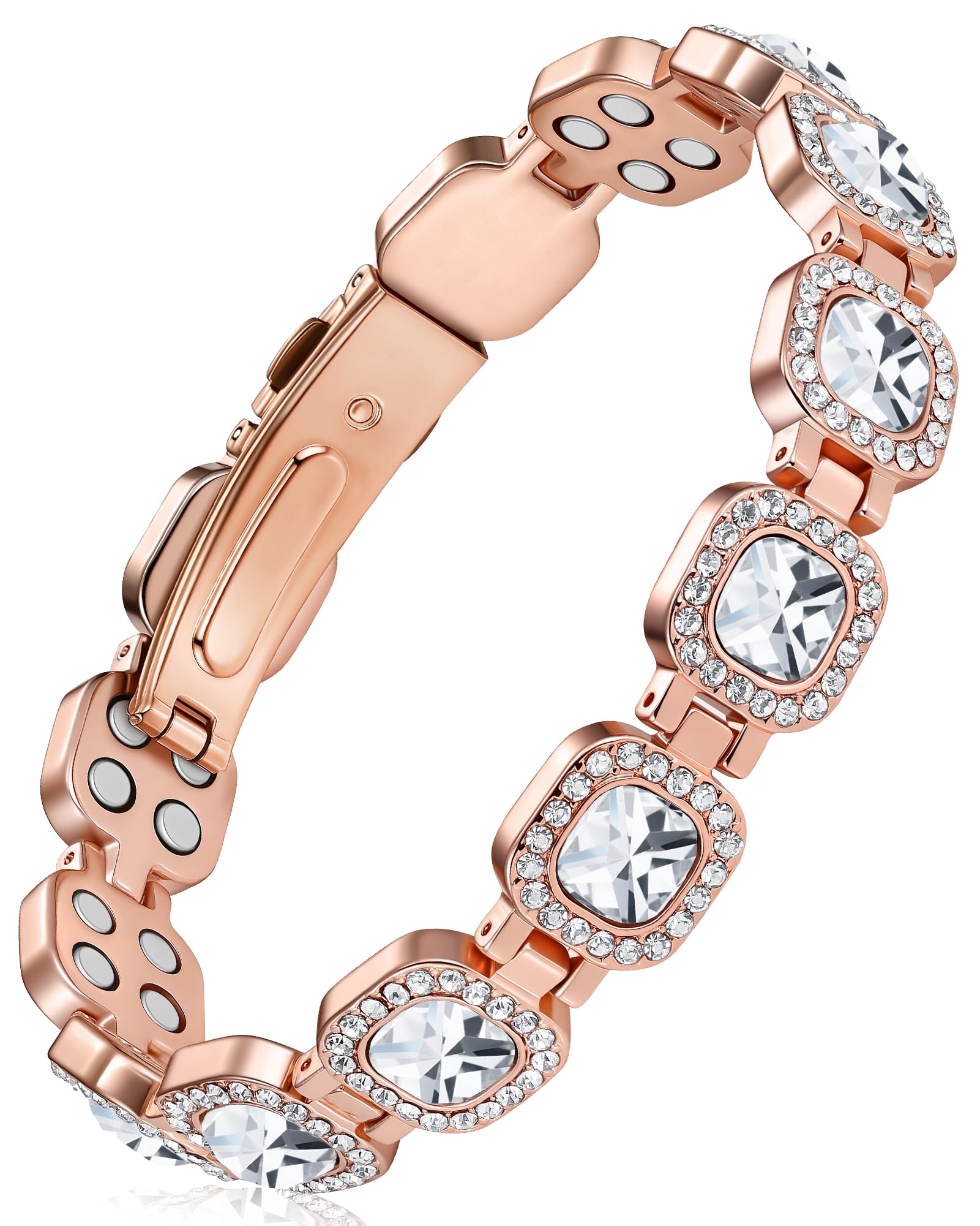 Feraco brazalete de cobre con imanes potentes y cristales austríacos para uso diario.