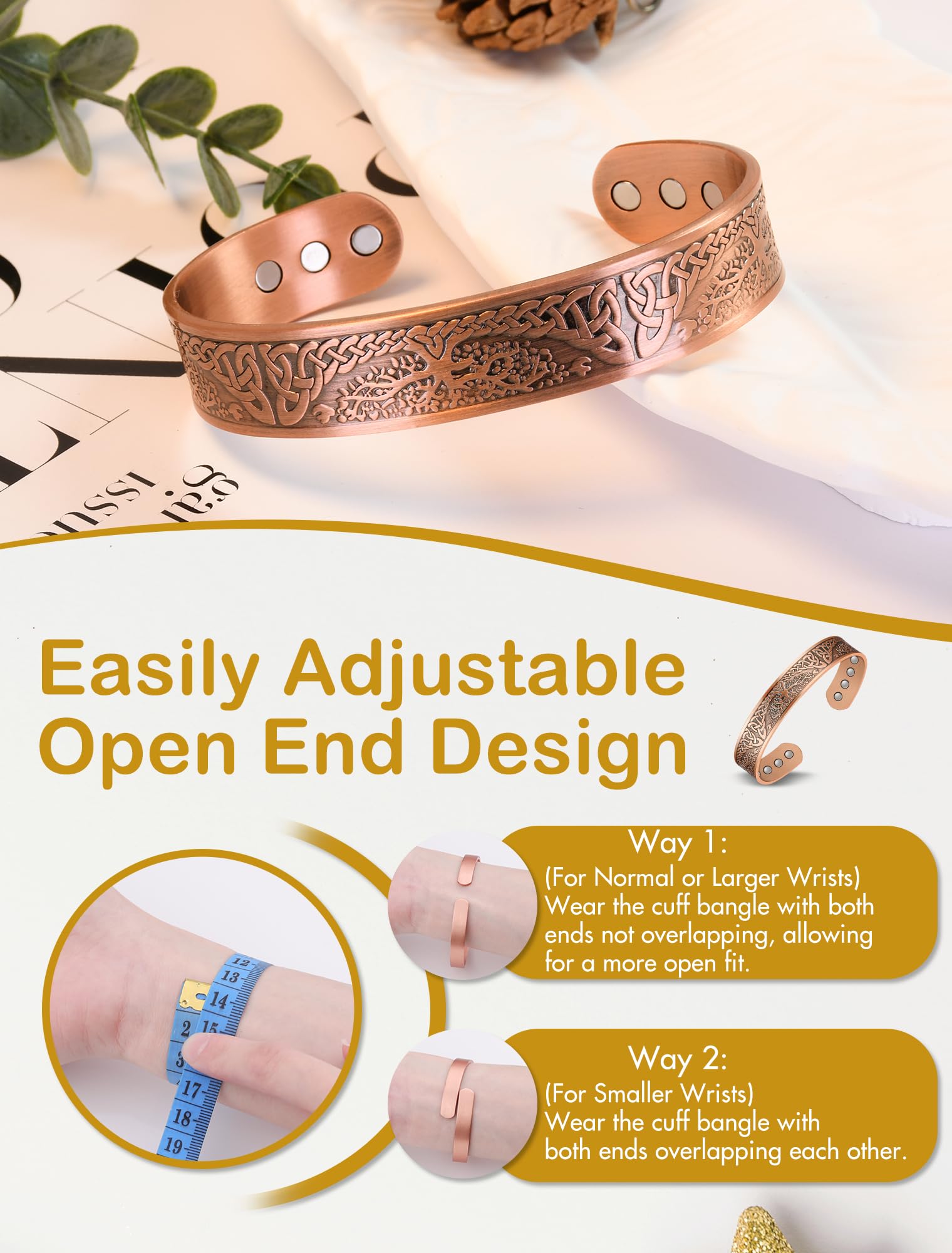 Feraco pulsera magnética de cobre con 6 imanes de 3500 gauss para mayor potencia