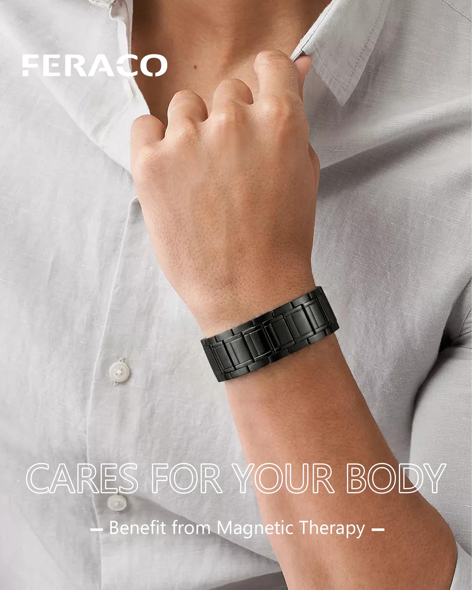 Pulsera Feraco con titanio acabado brillante para estilo masculino moderno.