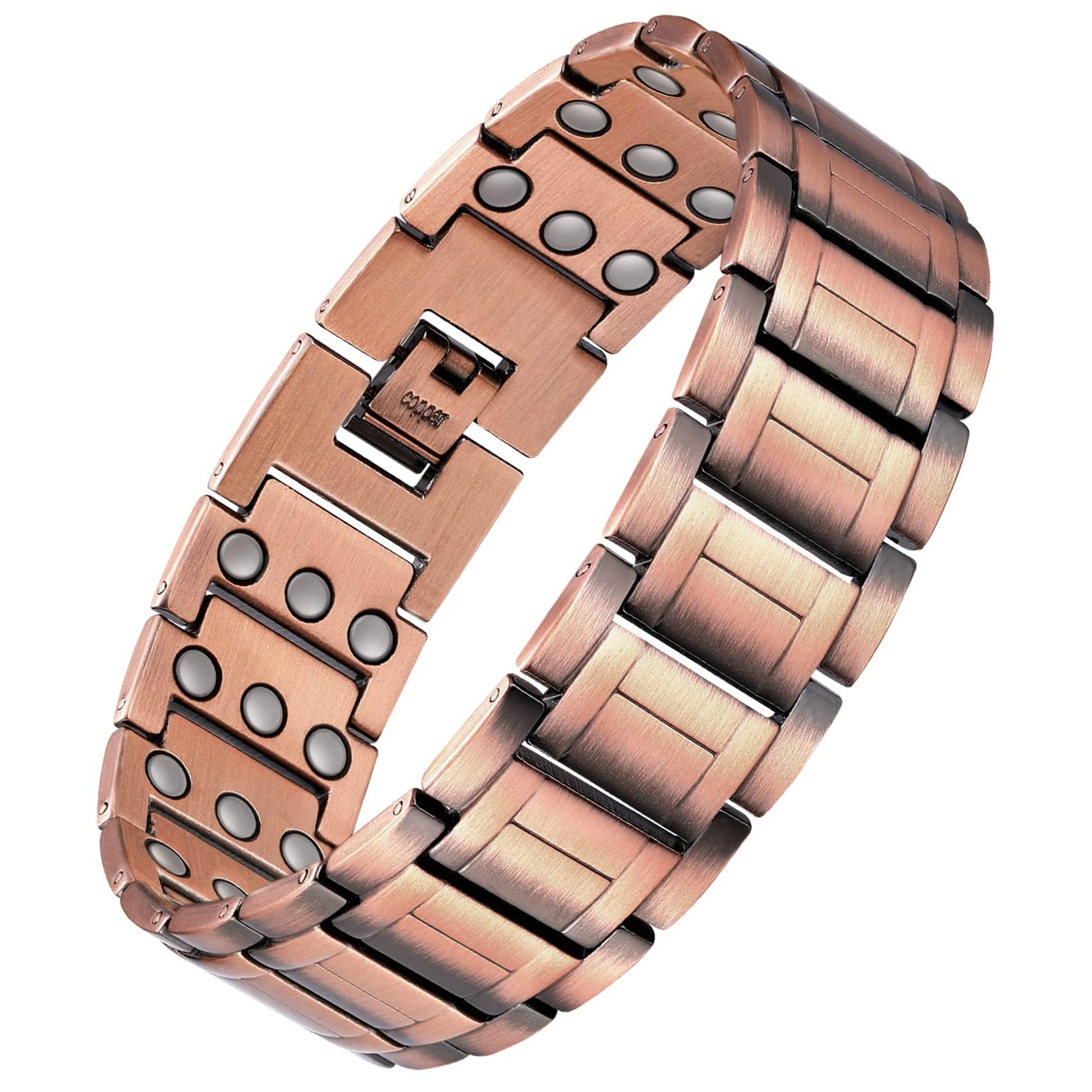 Pulsera Feraco de cobre con tres imanes en detalle para uso diario