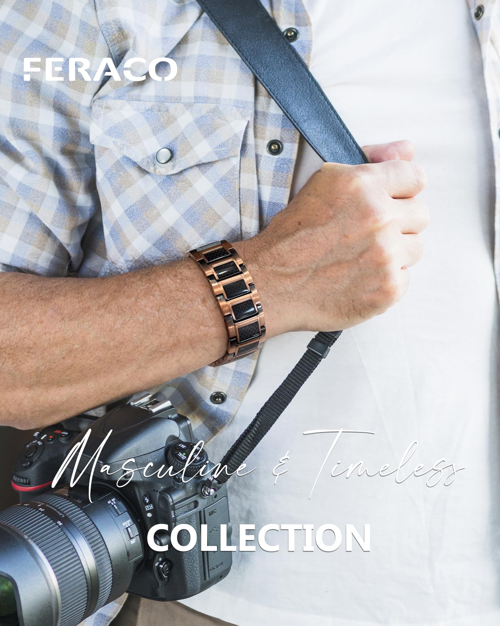 Acabados impecables Feraco, pulsera de cobre lista para eventos y diario.