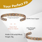 Feraco pulsera cobre ajuste abierto, cómodo ajuste para muñecas de distintos tamaños.