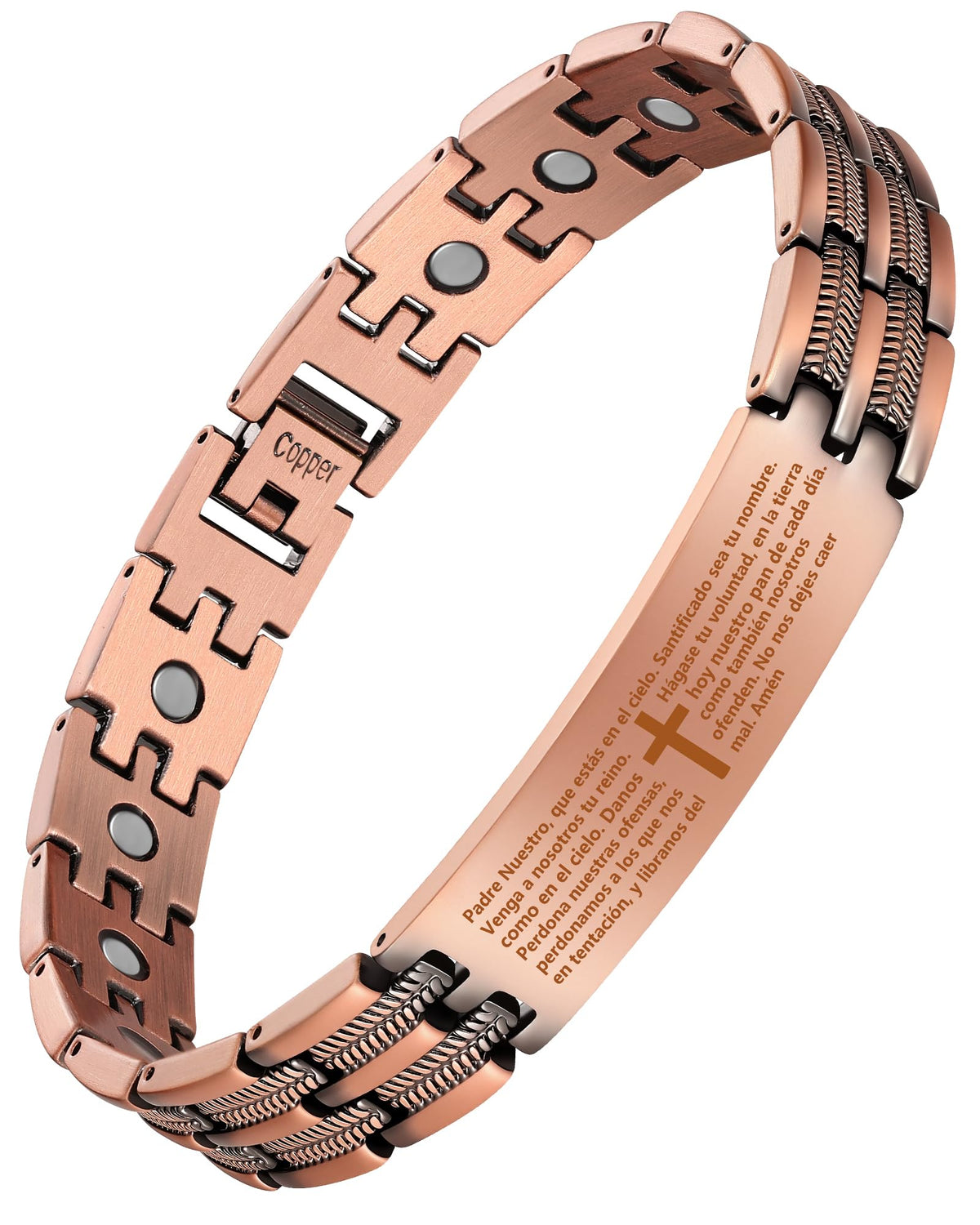 Pulsera Feraco de cobre con cruz para hombre, estilo diario.