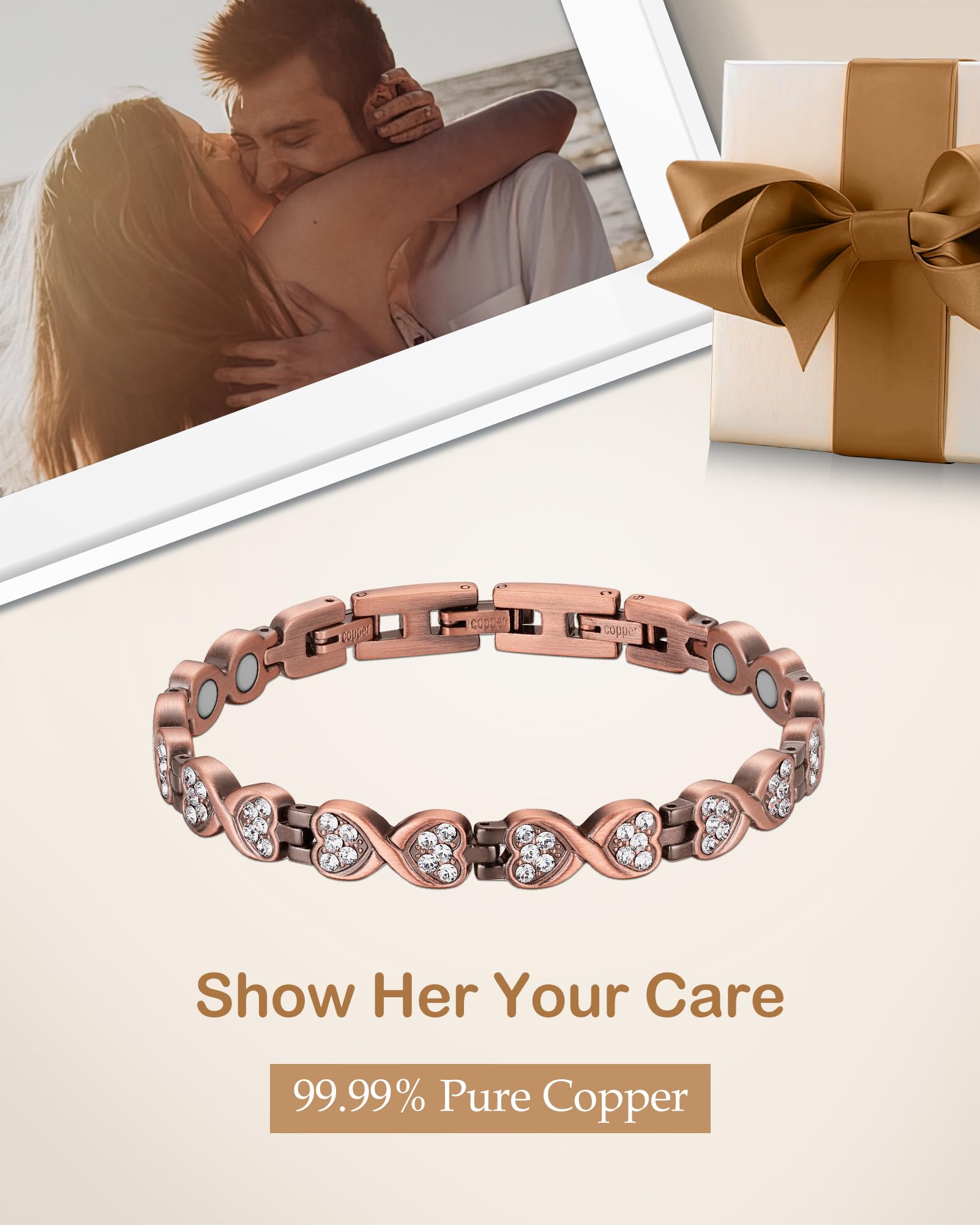 Cuidados de la pulsera Feraco cobre, limpieza sencilla.