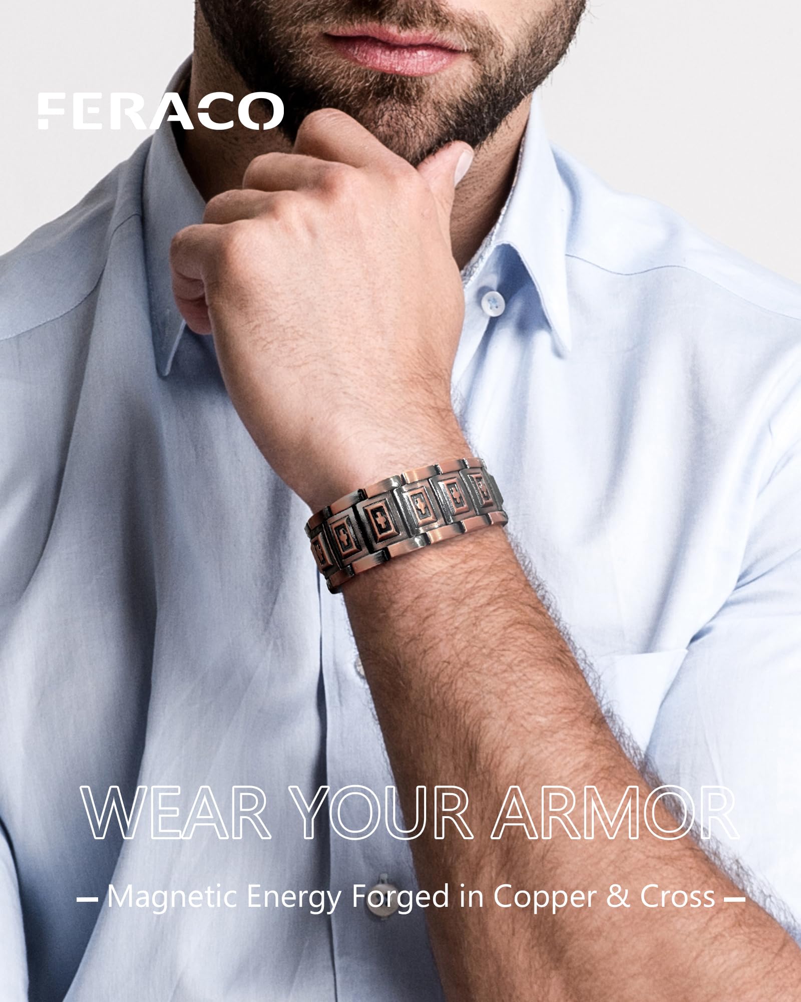Detalle de imanes de 3800 Gauss en la pulsera Feraco para energía suave.