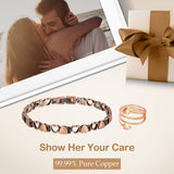 Feraco pulsera cobre, diseño corazón elegante con anillo a juego.