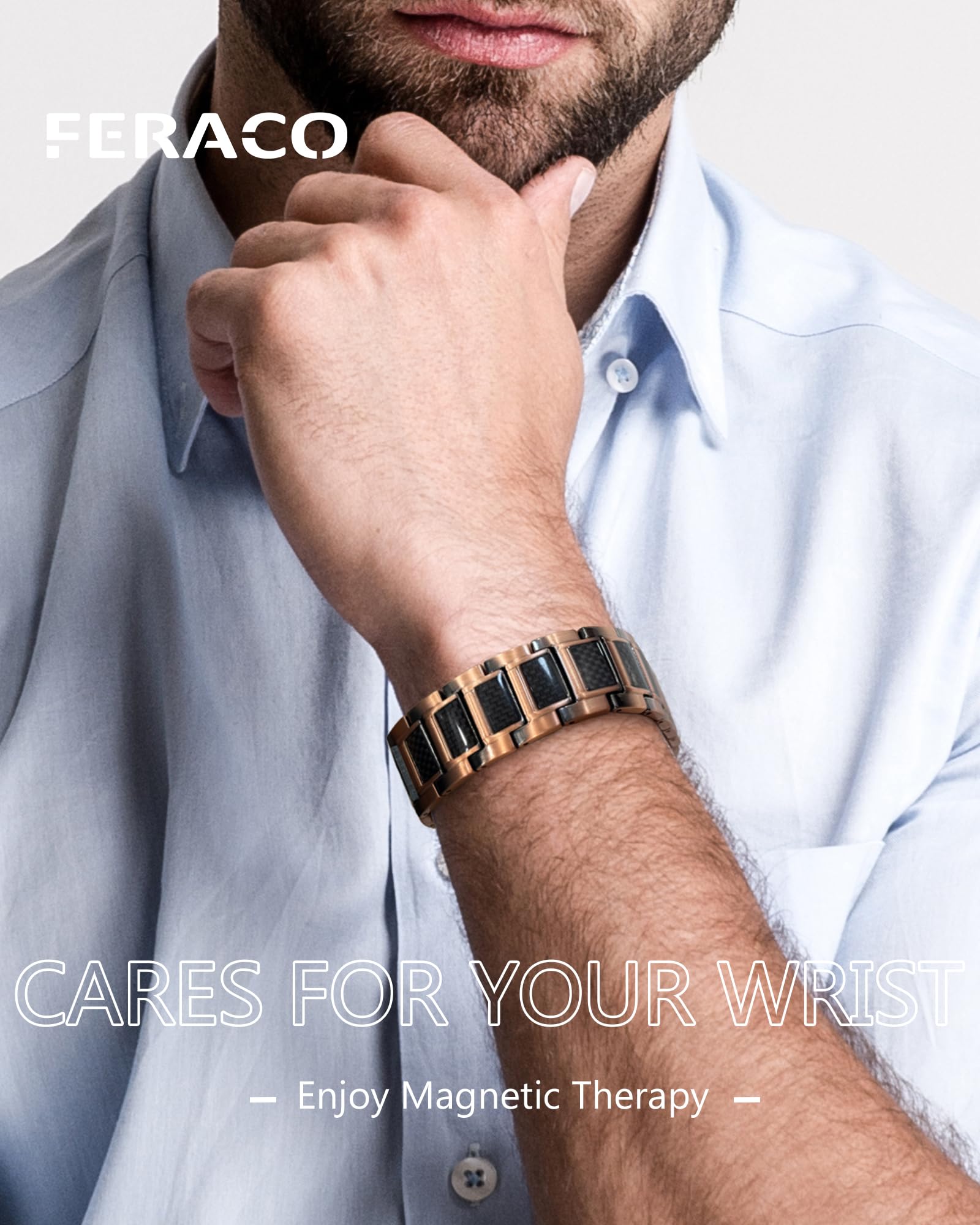 Pulsera de cobre Feraco, diseño único que combina estilo moderno y funcionalidad.