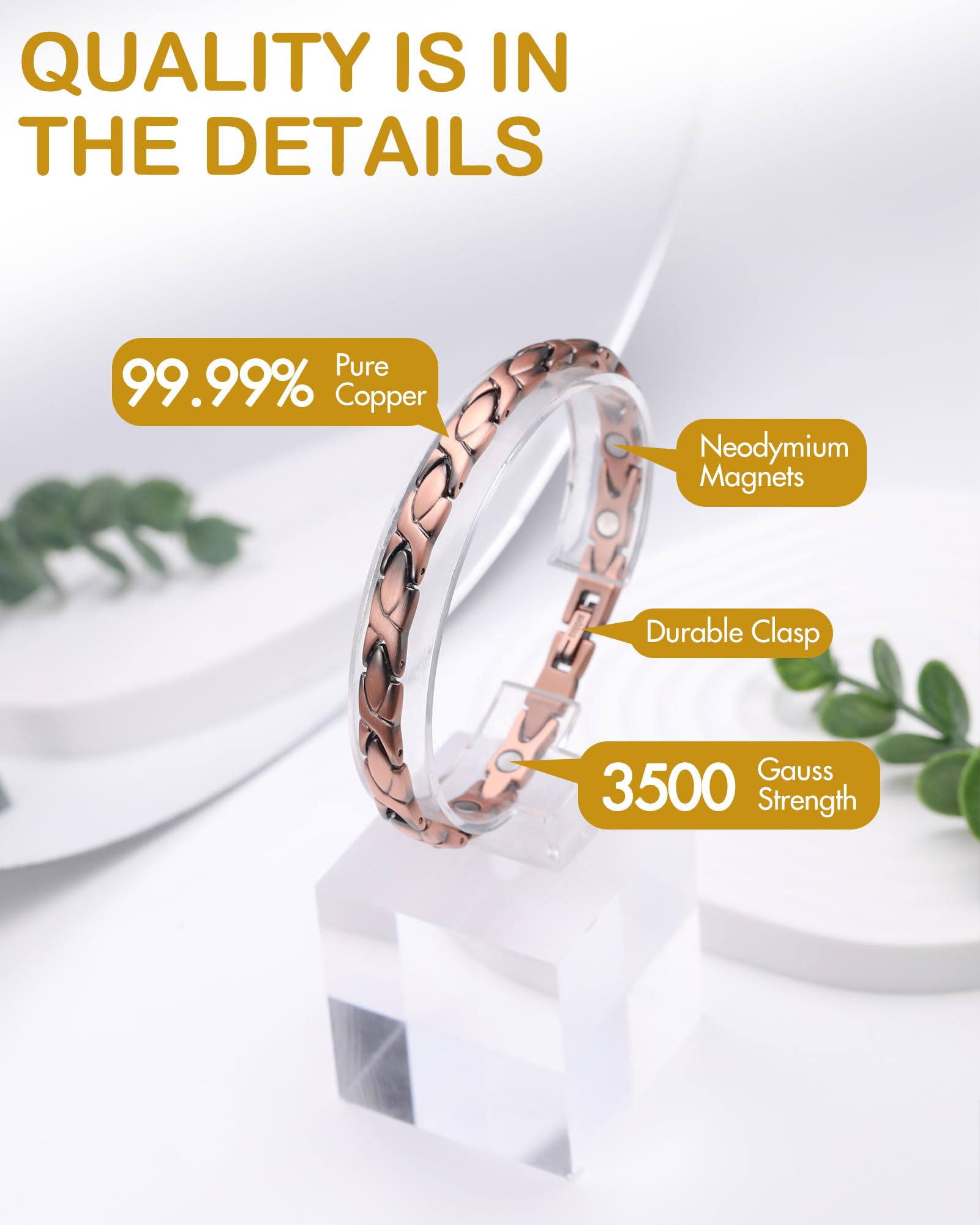 Pulsera Feraco de cobre, diseño X con anillo, estilo moderno para mujer.