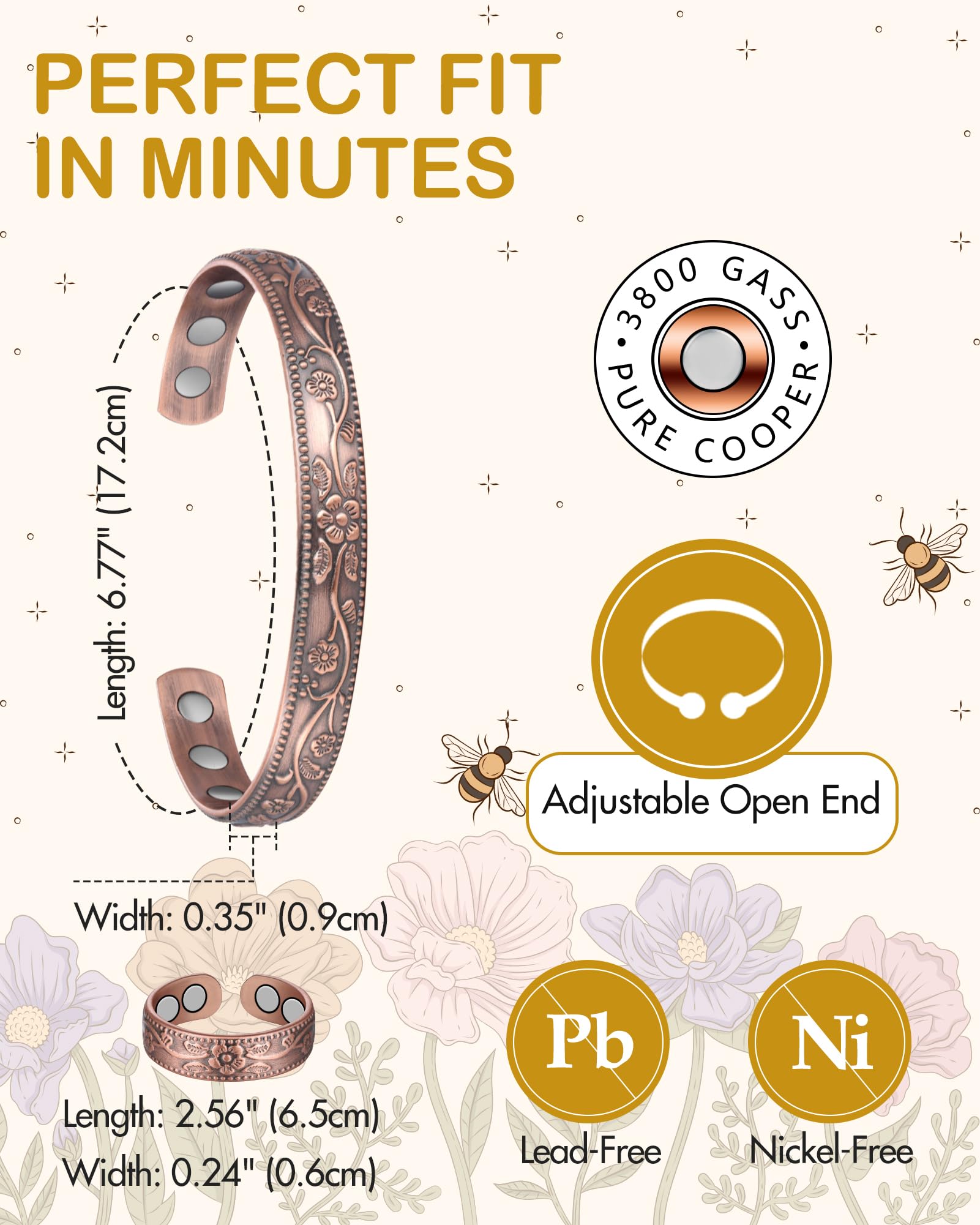 Pulsera Feraco hipoalergénica de cobre, sin níquel para uso diario.