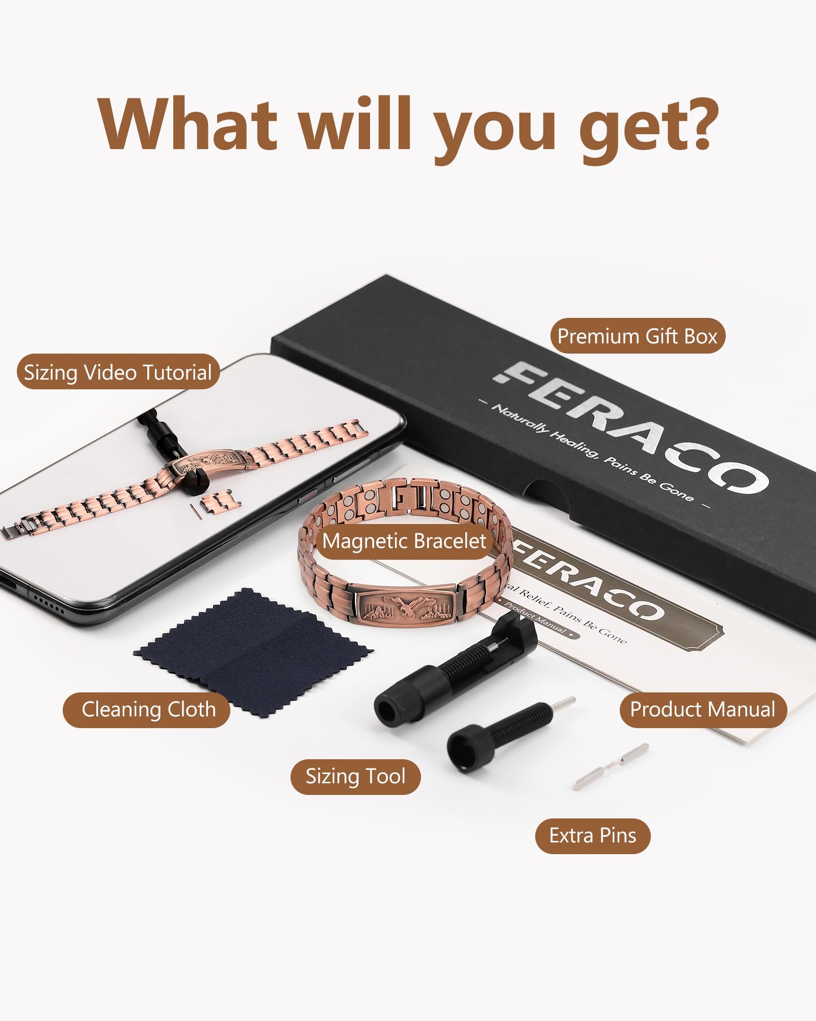Pulsera Feraco de cobre de peso ligero para uso prolongado