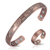 Pulsera Feraco de cobre con 11 imanes en estilo vintage flor.