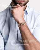 Feraco pulsera cobre con imanes 3800 gauss, enfoque en potencia magnética suave.