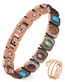 Feraco pulsera de cobre con infinito y turquesa, estilo bohemio para uso diario